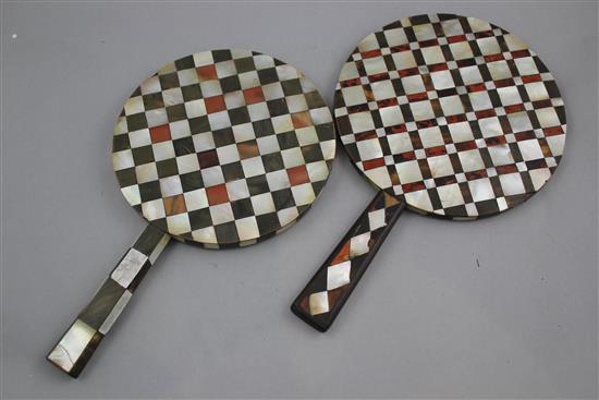 Two 19th century Ottoman circular hand mirrors, largest 8in.